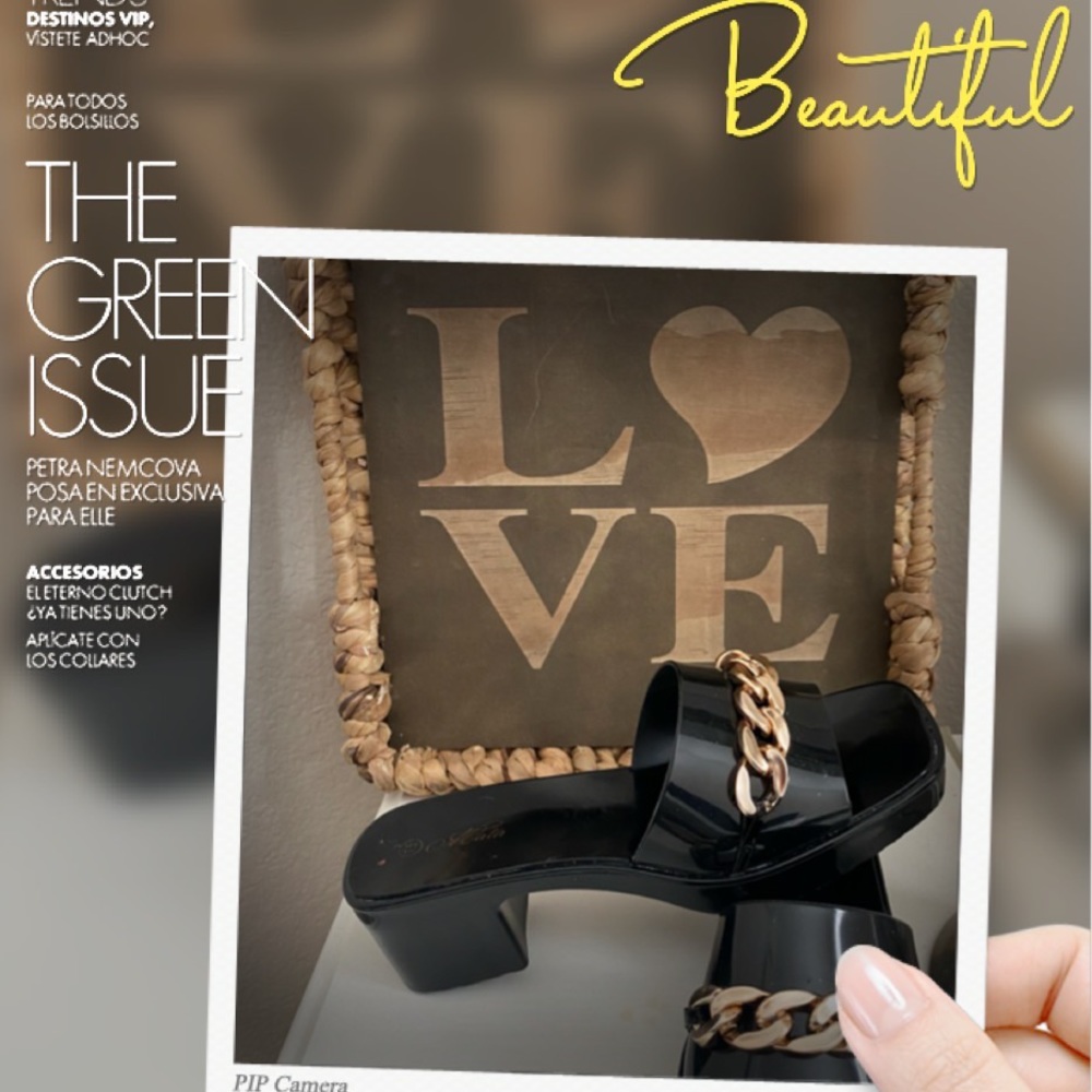 Black Patent Leather Look Slides/Mules w/Gorgeous Gold Chainlink Hardware Detail